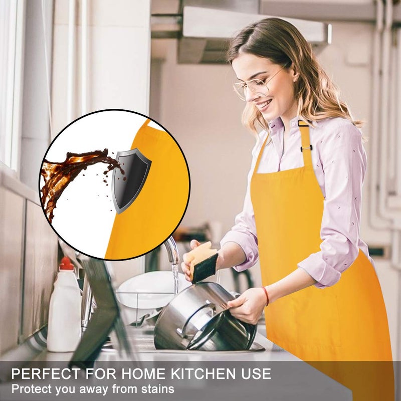 Jubatus 2 Pack Bib Aprons with 2 Pockets Cooking Chef Kitchen Apron for Women Men, Yellow - Image 3